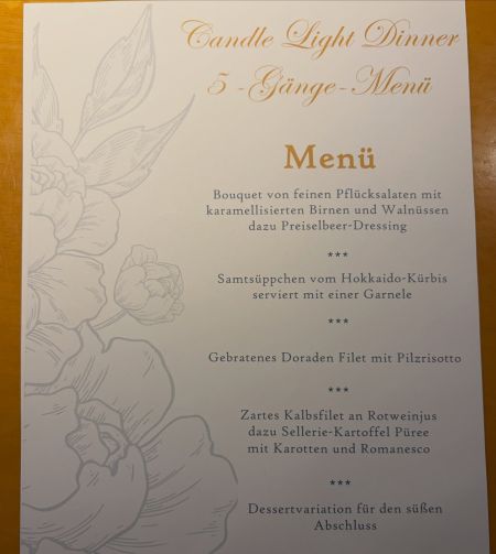 Unser Menü für das Candle Light Dinner am 20.11 Beginn um 18:00 💚🤍
